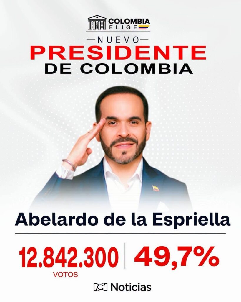 Abelardo De la Espriella se impone en la segunda vuelta presidencial de Colombia
