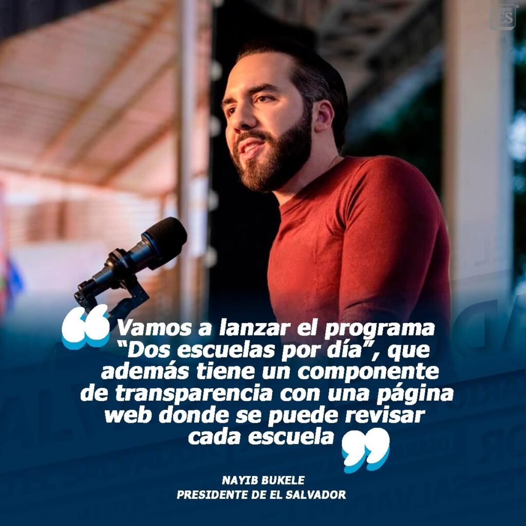Bukele lanza el programa “Dos escuelas por día” desde San Luis Talpa