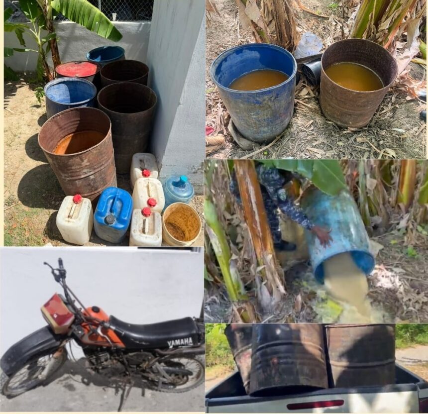 Desmantela fábrica clandestina de bebidas alcohólicas adulteradas y recupera motocicleta robada en Barahona